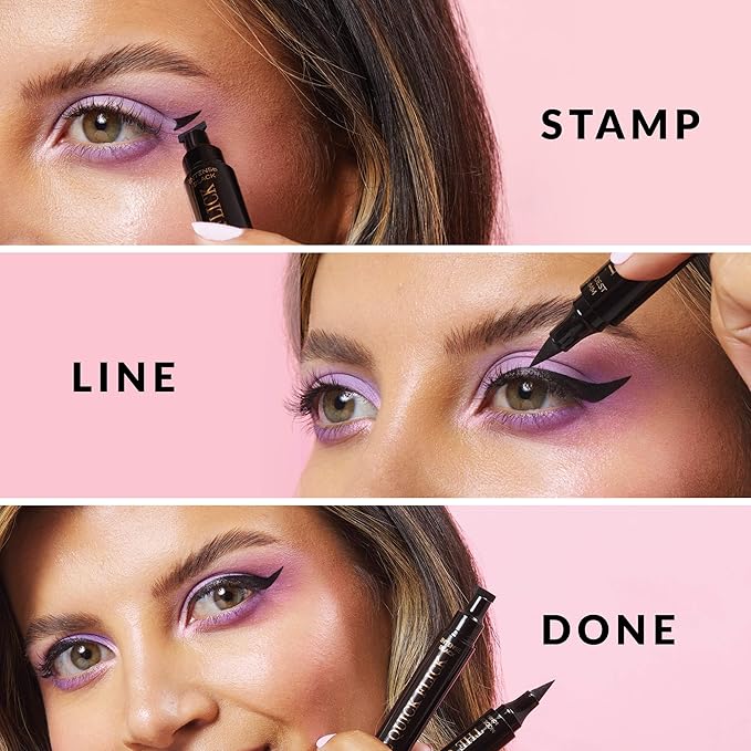 The Quick Flick Winged Eyeliner Stamp - Waterproof & Smudge Proof Vegan Cat Eye - 4mm Thick Wing & 10mm To the Point Felt-Tip Hypoallergenic Pen (Intense Black-2 Pen)
