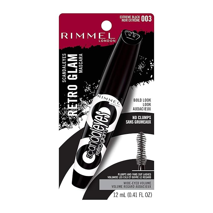 Rimmel London Scandaleyes Retro Glam Mascara, Volumizing, Plumps Lashes, No Clumps, 003, Grape Carded, 0.4oz
