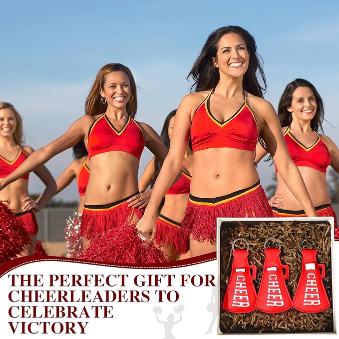 18 Sets Blue Red Cheer Favors Natural Bulk Lip Balm and Moisturizing Lipstick Holder Keychains Set Cheerleader Cheerleading Gift for Team Teen Sports Party Supplies(Red)