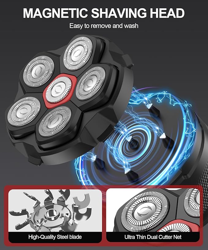 Head Shavers for Bald Men，10000 RPM High Speed 6D Magnetic Electric Razor for Fast Shaving, IPX8 Waterproof, Hypoallergenic Wet/Dry Shaving Razor with LED Display and Organizer