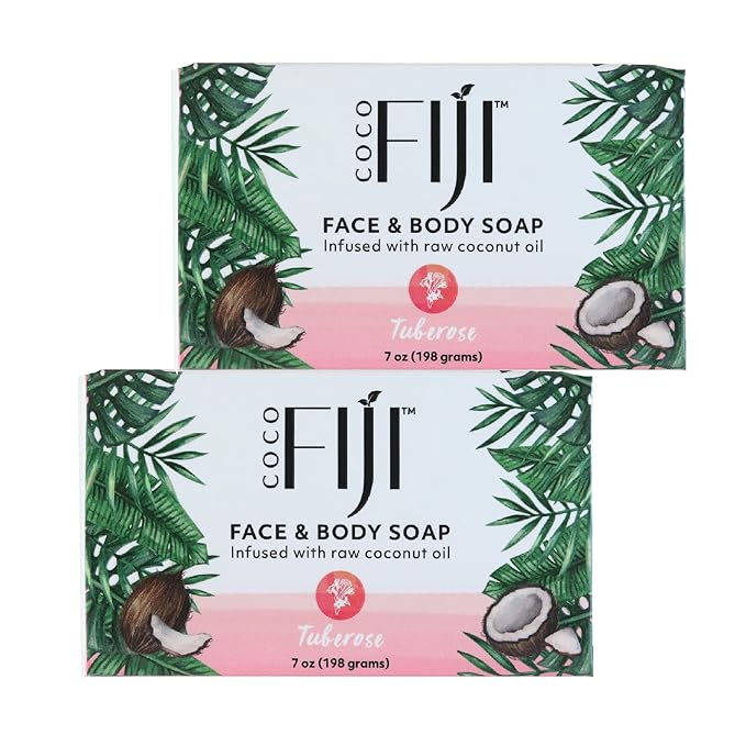 Coco Fiji, Coconut Oil Infused Soap, Bar 7oz (Tuberose, Pack of 2)