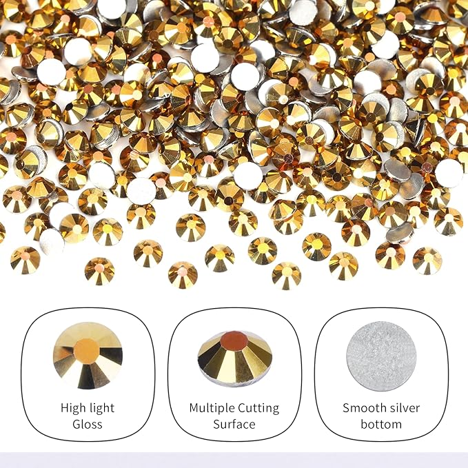 10000PCS Gold Rhinestones Bulk, Flat Back Crystal Glass Stone Round Gems,SS20, 4.6-4.8mm