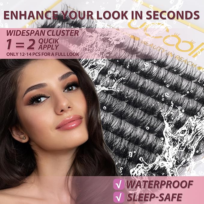 Nova Lash Clusters Kit 8-18mm 3D Volume Fluffy Eyelash Clusters Kit DD Curl - WideSpan DIY Eyelash Extension Kit Cat Eye Lashes Individual Fake Eyelashes Clusters Kit with 0.05mm Ultra-Thin Black Band