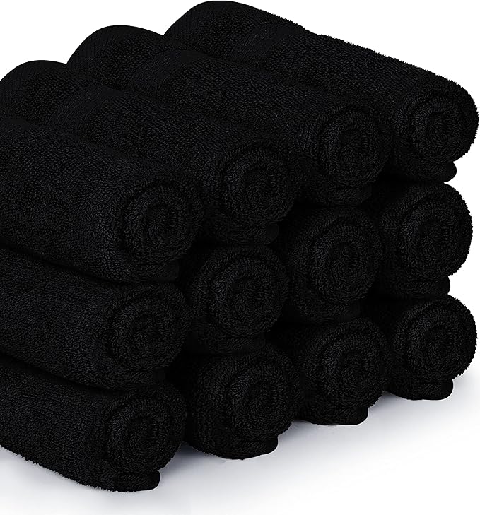 Utopia Towels 12 Pack Premium Wash Cloths Set, 12 by 12 Inches, 100% Cotton Ring Spun, Highly Absorbent and Soft Feel Essential Washcloths for Bathroom, Spa, Gym, and Face, Black
