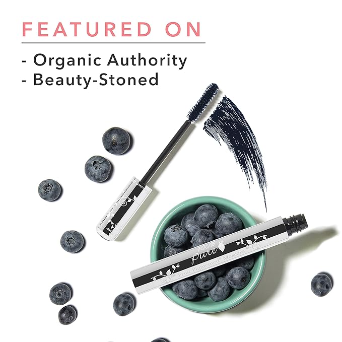100% PURE Ultra Lengthening Mascara Dramatic Intense Volume & Length Natural Fruit Pigmented Voluminous Eyelash Makeup No Clumping, Smudging or Flaking - Vegan, Blueberry Color - 0.35 oz