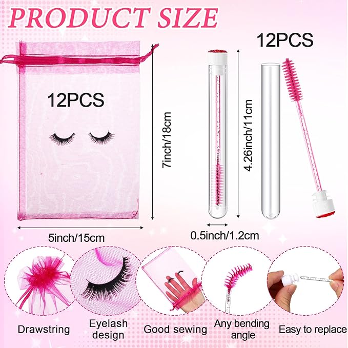 Zhehao 80 Pcs Lash Shampoo Bottle Brushes Kit 20 Foam Pump Dispensers 20 Lash Shampoo Brushes 20 Eyelash Aftercare Bag 20 Cleaning Pipes, Eyelash Extension Supplies(Rose Red)