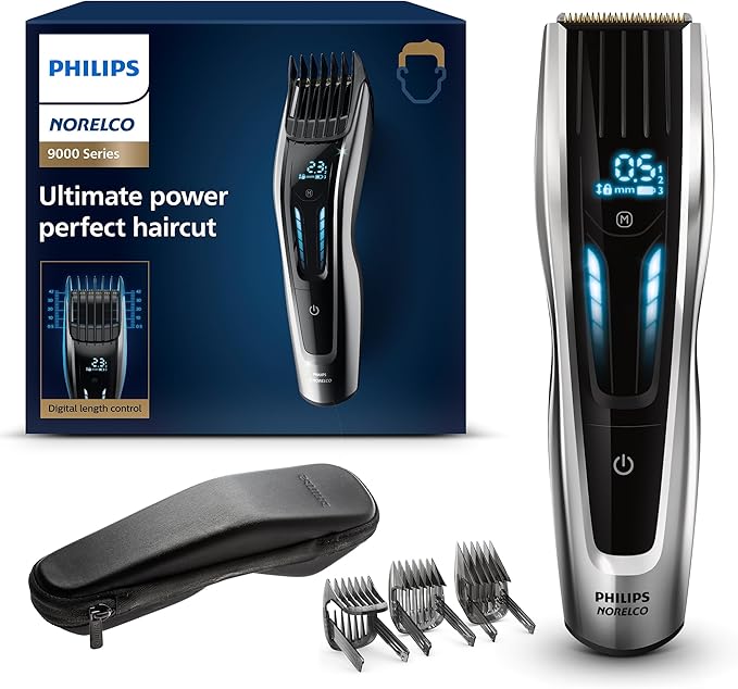 Philips Norelco Hair Clipper 9000 Series, Hair Trimmer, Auto Turbo, Dual Cut Technology, Motorized Combs, 400 Length Settings, 120 Min. Runtime, Zero Maintenance, HC9450/40