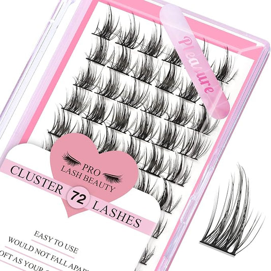 Lash Clusters, 72 Pcs Individual Cluster Lashes DIY Lash Extension 8-16mm Eyelash Clusters Volume Wispy Lashes Super Thin Band Reusable Soft & Comfortable（Pleasure,D-10）