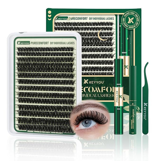 DIY Lash Extension Kit - 280pcs Soft Clusters - 100D Curl - Easy to Apply with Bond, Seal & Remover - At Home