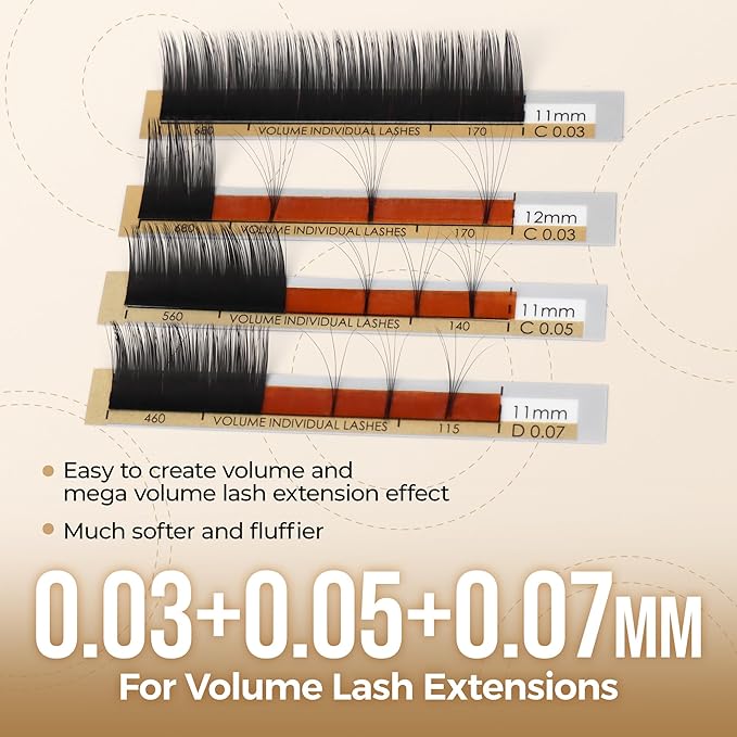 LASHVIEW Russian Volume Lashes 0.03mm Thickness CC Curl 8-15mm Mix Tray Faux Mink Individual Eyelash Extension Soft Semi-Permanent Lashes Pure Korean(Professional Salon Use)