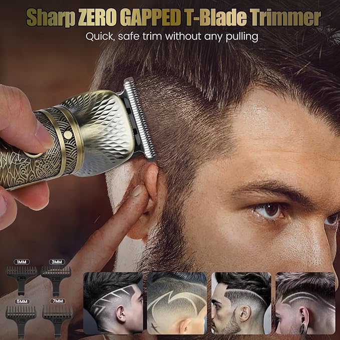 Brightup Beard Trimmer for Men, Professional Zero Gapped T-Blade Trimmer, Cordless Hair Clipper, 7 in 1 Grooming Kit for Face Electric Razor Shavers Mustache Body Nose Trimmer, Gift for Men