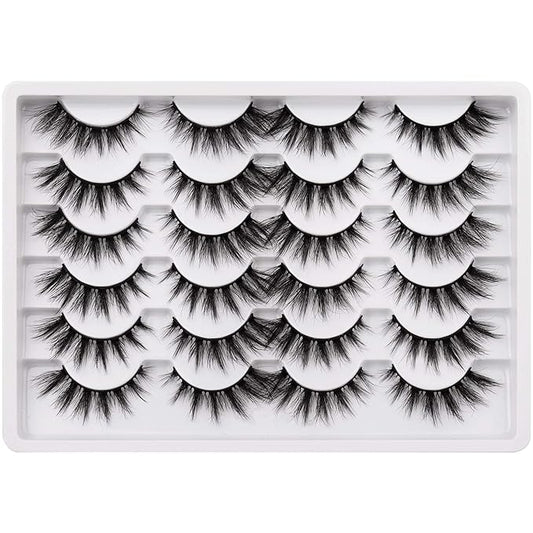 Cat Eye Lashes Pack Wispy 3D Faux Mink Lashes 18 mm False Eyelashes Soft Reusable Handmade Fake Eyelashes, 12 Pairs Pack by Pawotence