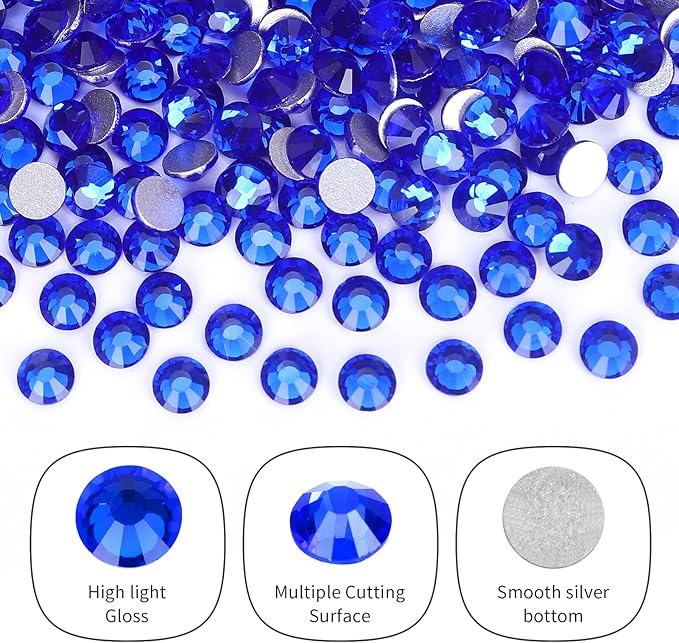 10000PCS Royal Blue Rhinestones Bulk, Flat Back Crystal Glass Stone Round Gems,SS16, 3.8-4.0mm