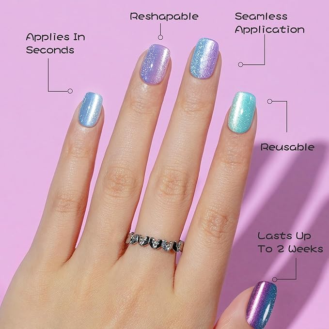 Press on Nails Short - 5 Styles Unique Two-color Ombre Cat Eye Press on Nails, Bt Art Box Press On Nails, Soft Gel x Coat Nails False Nails in 16 Sizes - 160 PCS Soft Glue On Nails Kit