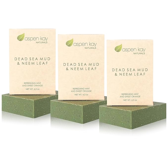Aspen Kay Naturals Handmade - Dead Sea Mud and Neem Soap Bar for Face & Body (3 Pack) Natural and Organic Ingredients – For All Skin Types – Made in the USA 4.5 oz Per Bar