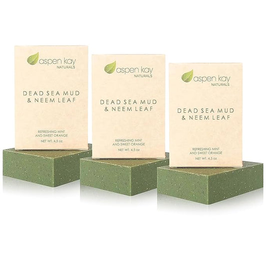Aspen Kay Naturals Handmade - Dead Sea Mud and Neem Soap Bar for Face & Body (3 Pack) Natural and Organic Ingredients – For All Skin Types – Made in the USA 4.5 oz Per Bar