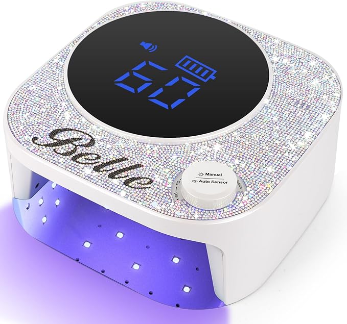 Belle Cordless Nail Lamp, Rechargeable UV Nail Lamp for Gel Nails, LED Nail Lamp with 4 Timer Modes, Gel Nail Light Decorate with Sparkling Nail Rhinestones Diamond