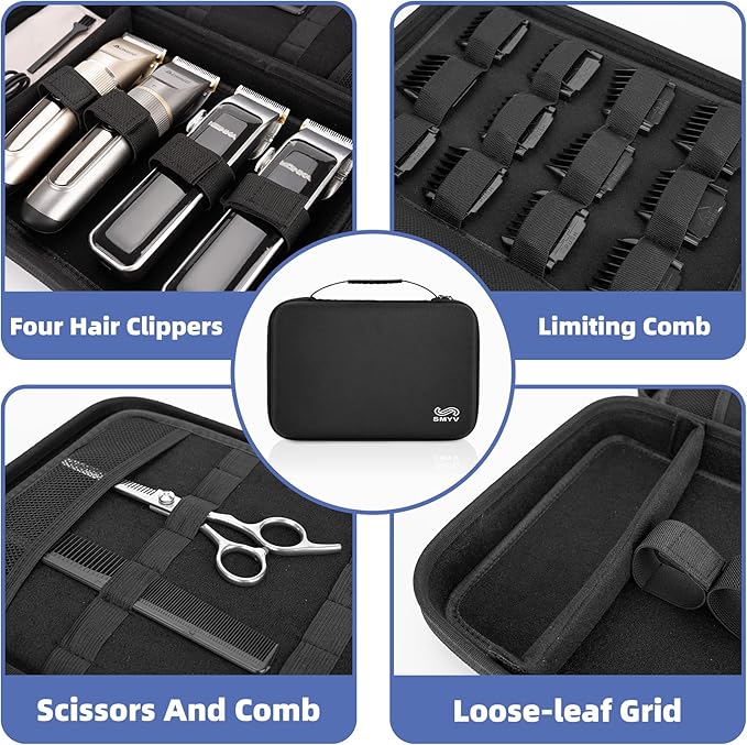SMYV Barber Bags for Clippers and Supplies, Portable Clipper Case for Barber Accessories, Hair Trimmer Storage Organizer for Men Razor Guard Grooming Kits (Case Only)