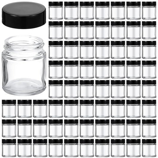 Aoriher 60 Pieces Glass Jars with Lids Clear Small Mason Empty Round Spice Wide Mouth Canning Storage Refillable Cosmetic Containers for Lotions Cream Powders (1 oz) clear and black HS-Aoriher-23870
