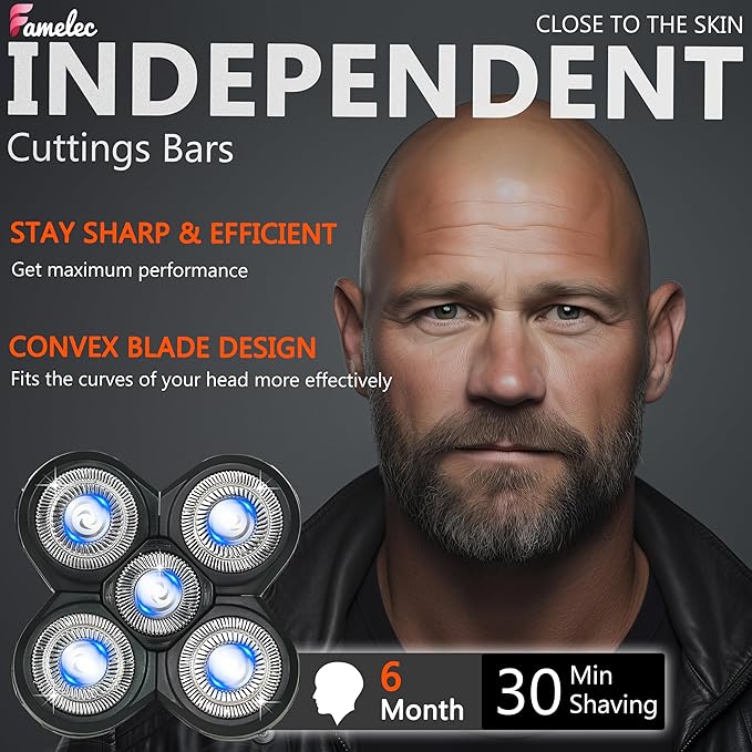 5 Blades Shaver Head Compatible With F*ee Bi*d for Bald Head, 5D Floating Electric Razor Replacement, Fits 5 Flexible Blades, Freedom Shaver Refills