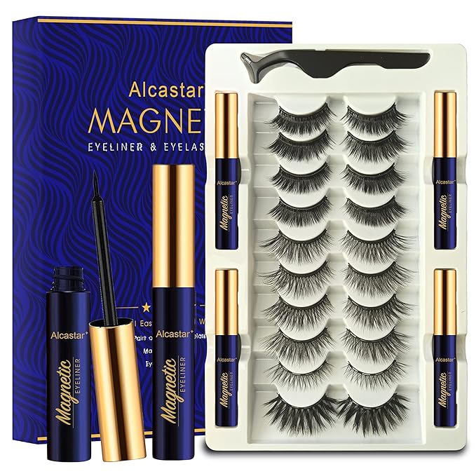 Alcastar Magnetic Eyelashes with Eyeliner Kit, Magnetic Lashes Natural Looking with, Reusable,Long Lasting, Easy Apply,Cruelty-Free. (ATZ1004A-10)