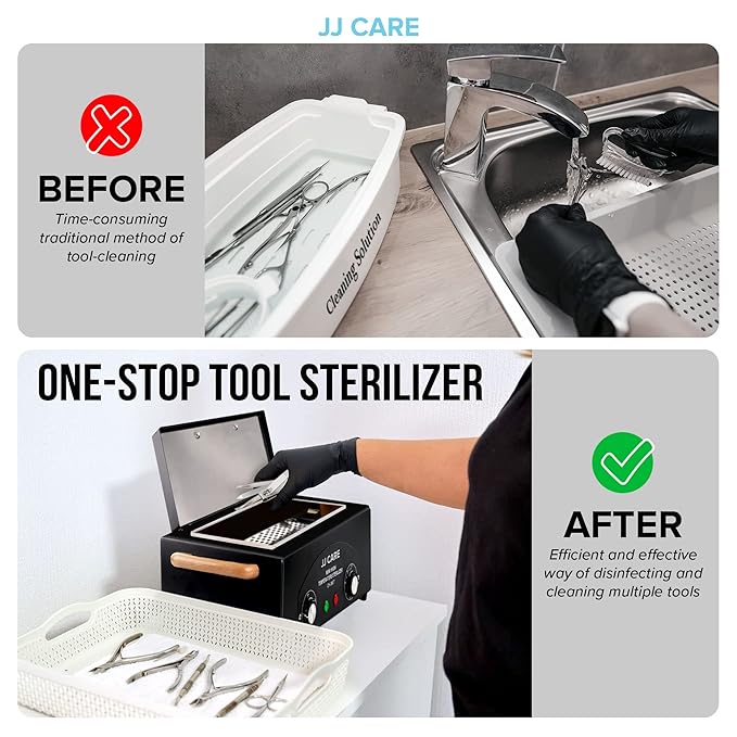 JJ CARE Dry Heat Sterilizer for Metal Tools, 1.8L High Temp Sterilizer for Nail Tools with Timer, Stainless Steel Nail Tool Sterilizer, Auto-Shut Off Sterilization Machine, Nail Sterilizer Machine