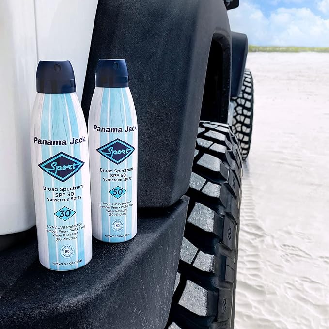 Panama Jack Sport Sunscreen Spray - SPF 30, Broad Spectrum UVA/UVB Protection, PABA, Paraben, Gluten & Cruelty Free, Water Resistant (80 Minutes), 5.5 OZ