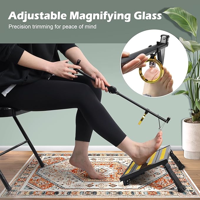 Foldable Extended Long Handle Toenail Clippers with Magnifier-4mm Wide Jaw & Ergonomic Design for Seniors, Arthritis& Limited Mobility | Heavy-Duty, No-Bend Trimming, Tool-Free Foldable (32" Black)