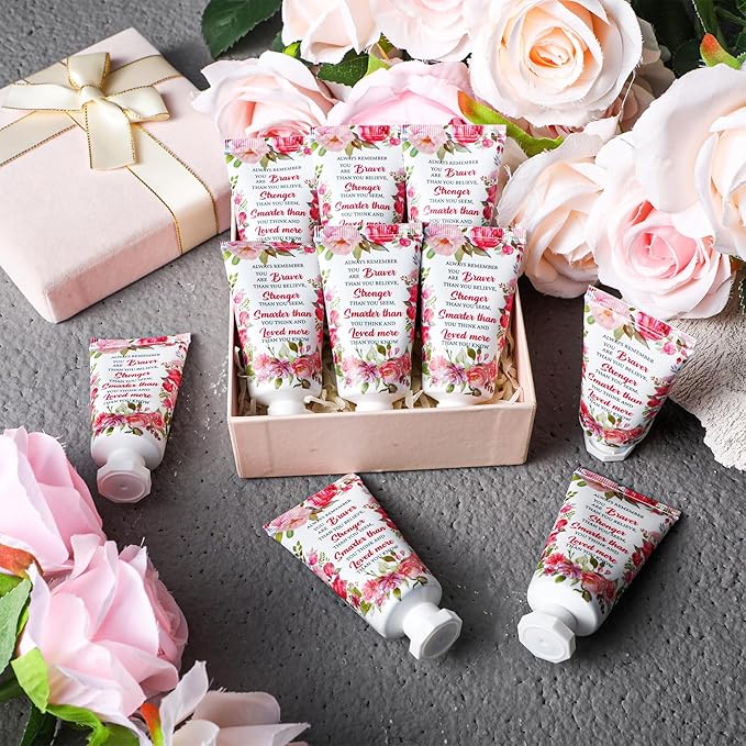 50 Pcs Thank You Hand Cream Bulk Appreciation Gifts for Woman Inspirational Travel Hand Cream Gift Set Always Remember You Are Braver Than You Believe Hand Lotions for Women Coworker Teacher