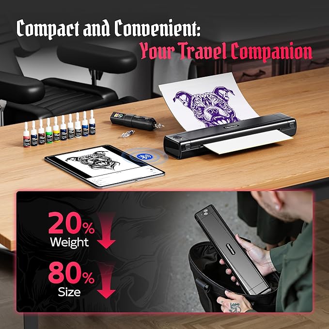 2025 New Version Tattoo Stencil Printer with 10pcs Transfer Paper, Wireless Thermal Tattoo Transfer Printer, Bluetooth Portable Tattoo Machine for Beginners Compatible with Smartphone & Pad