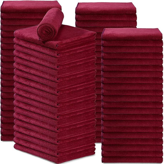 Newwiee 72 Pack Microfiber Bleach Proof Towels Bulk for Salon 18 x 30 Inch Dry Lint Free Hair Drying Hand Towels for Hair, Gym, Bath, Spa, Shaving, Barber(Red)