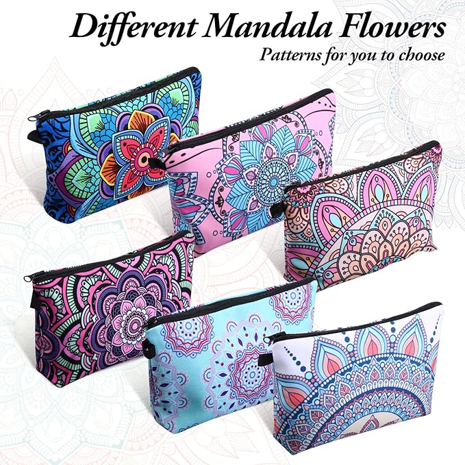 Dunzy 16 Pcs Makeup Bags Bulk Waterproof Cosmetic Bags Cna Week Graduation Gifts Roomy Zipper Pouch Travel Toiletry Portable Organizer Accessory Resistant Storage Purse for Women Men(Mandala Style)