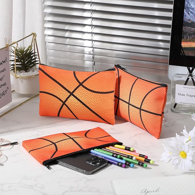 Eccliy 20 Pcs Basketball Makeup Bags Bulk Sport Team Gifts Basketball Cosmetic Bag Accessories for Women Toiletry Zipper Pouch Travel Canvas Gifts Stuff for Party Team Players Lover