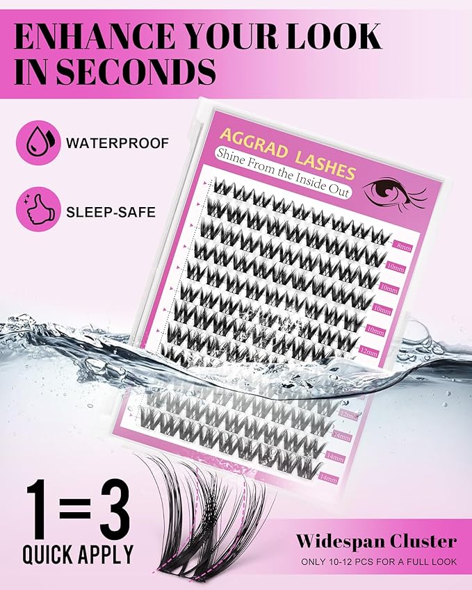 Flora Lash Clusters Kit 8-14mm D Curl Wispy Eyelash Clusters Spiky WideSpan DIY Eyelash Extension Kit Spiky Cat Eye Lashes Individual Fake Eyelashes Clusters Kit 0.05mm Ultra-Thin Black Band