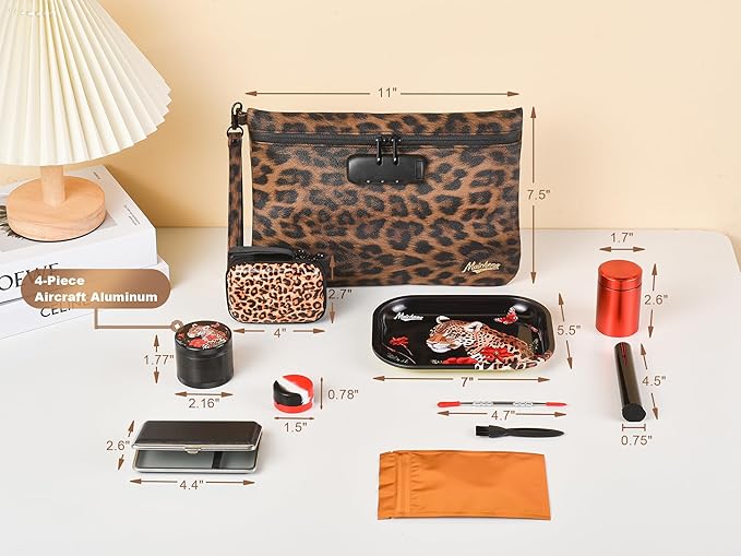 Storage Bag with Combination Lock and Accessories Travel Medicine Bag Container Money Cosmetic Organizer Great Christmas Gifts for Women Leopard