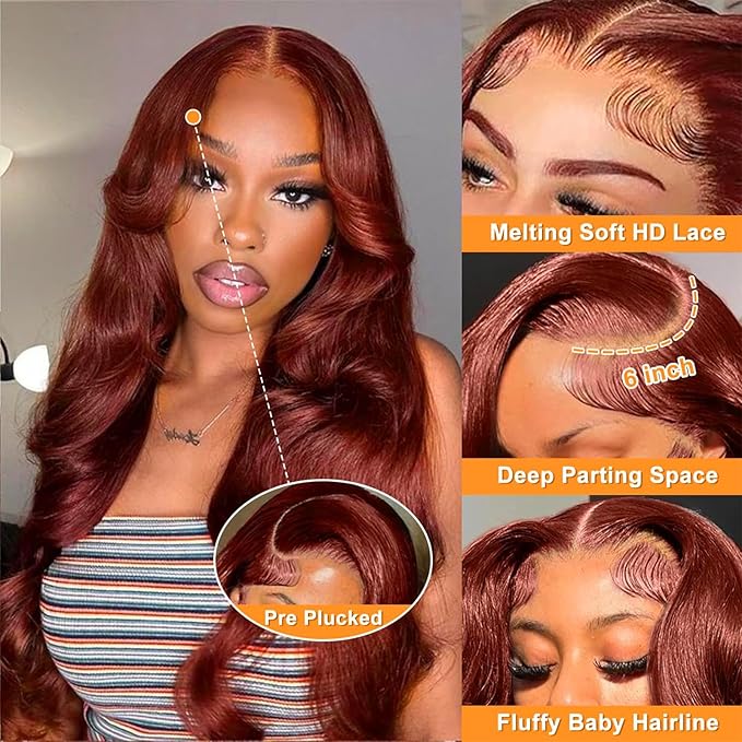 32 Inch Reddish Brown Lace Front Wigs Human Hair Auburn 13x6 Hd Lace Frontal Body Wave Wigs Human Hair Pre Plucked With Baby Hair Wear And Go Glueless Brown Wig Human Hair for Women 180% Density