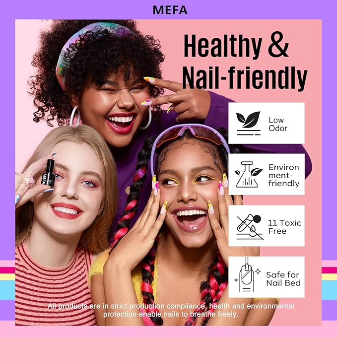 MEFA 35 Pcs Gel Nail Polish Set, 32 Colors Spring Collection Gel Nail Polish Pink Green Nail Art Manicure DIY Home Gifts for Women Girls Beginners
