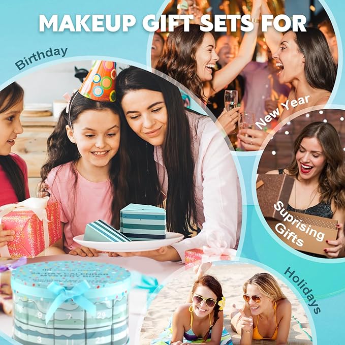 Color Nymph Makeup Advent Calendar, 24 Days Advent Calendar Valentines Day Birthday Makeup Gift Sets for Beauty Cosmetics Kit For Teens Girlfriend Daughters Surprise Holiday Gift Mint Green