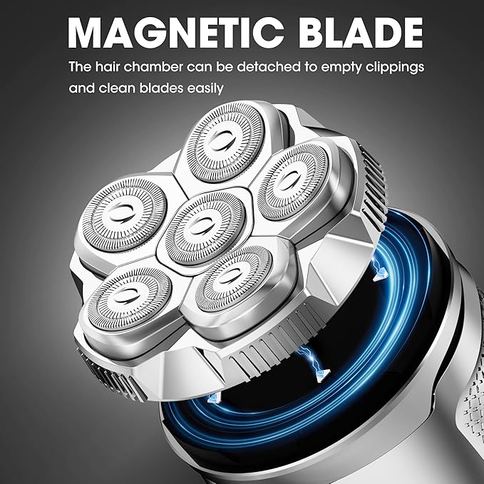 Karrte Head Shavers for Bald Men, 6D Magnetic Electric Razor with 2 Gear High-Speed Motor for Fast Shaving, IPX6 Waterproof, Hypoallergenic Wet/Dry Shaving Razor with LED Display & Travel Lock Silver