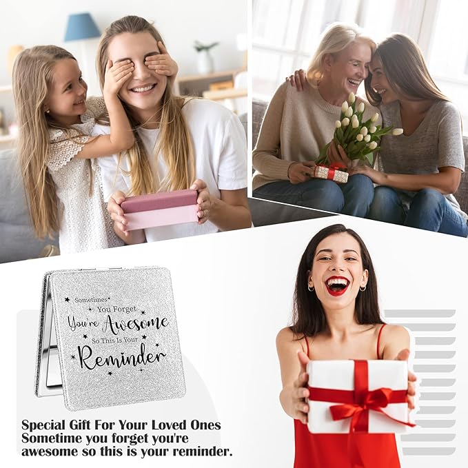 Qunclay 12 Pcs Employee Inspirational Gifts, Compact Mirror for Women Appreciation Makeup Mirror Favors for Graduation Students Teachers Volunteer Nurse Mother's Day