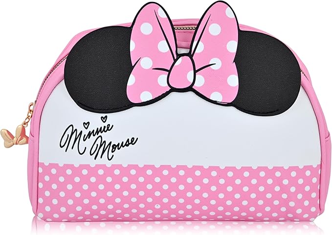 Fast Forward Disney Minnie Mouse Makeup Bag for Women | Minnie Mouse PU Leather Travel Toiletry Bag for Women | Make Up Travel Bag Cosmetic Bag Makeup Pouch