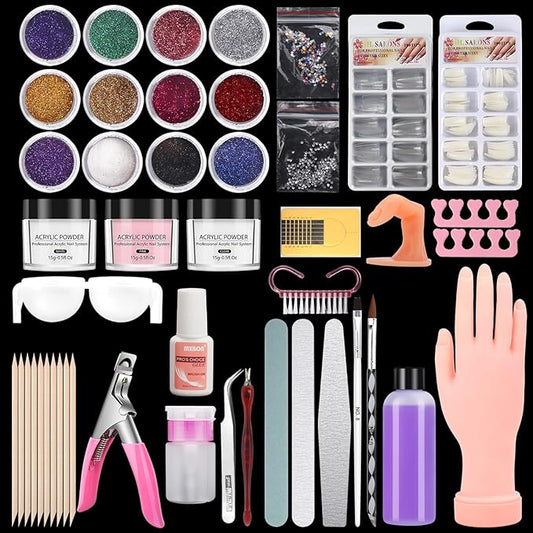 Practice Hand for Acrylic Nails, Fake Maniquin Training Hand for Nail Practice, Nail Practice Hand with Acrylic Nail Powder and Liquid Set, Nail Kit Set Professional Acrylic with Manincure Hand