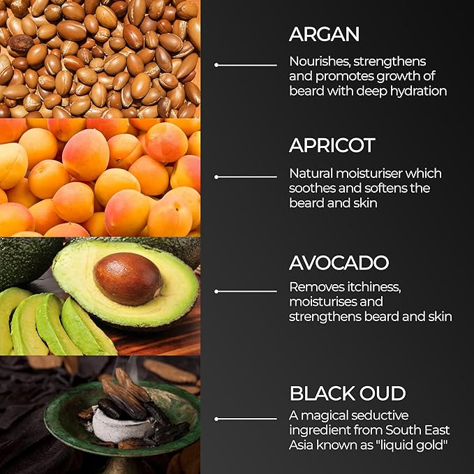 Beard Oil for Men, 100mL Refill Pouch - Black Oud (Growth Enhancer), Beard Care Essential, Moisturiser/Softener, Non-Greasy After Shaving Oil, Paraben-Free