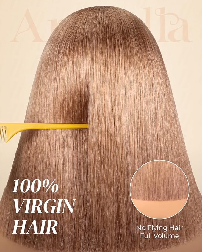 Arabella 5x6 Ready to Go Glueless Wigs Human Hair 210% Density Light Flaxen Brown Bob Wig 613 Lace Front Pre-Cut Lace Glueless Wigs (14inch, 5x6)