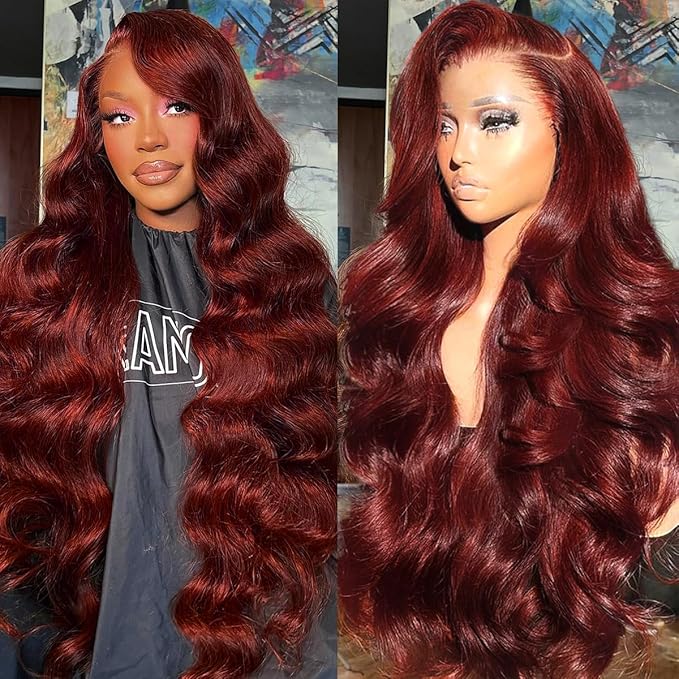 40 Inch Reddish Brown Lace Front Wigs Human Hair Body Wave 13x6 Hd Transparent Lace Front Wig Human Hair Pre Plucked with Baby Hair 180% Density 33# Auburn Brown Lace Frontal Wigs