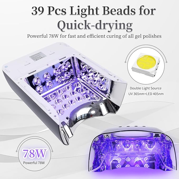 Professional UV LED Nail Lamp, Cordless Rechargeable UV Light for Gel Nails, 78W Fast Curing Gel Nail Light with 4 Timer Setting LCD Display, Auto Sensor and Spacious Interior(Black)