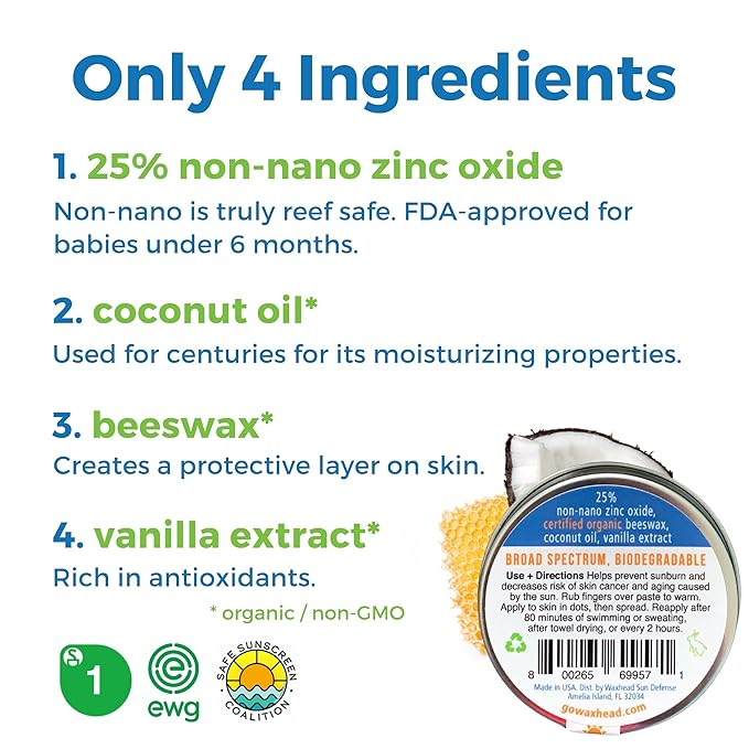 Waxhead Zinc Oxide Sunscreen Face for Nose, Reef Safe SPF 30, Pure Zinc Sunscreen Paste, Waterproof for Swimming Surfing Lifeguard, Biodegradable Natural Non-Toxic Cream Travel Strong (White 2oz Tin)
