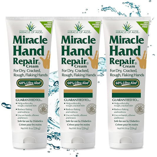 Miracle of Aloe’s Miracle Hand Repair Cream 8 oz Healing Aloe Vera Lotion for Dry, Cracked Hands with 60% Ultra Aloe Gel - Moisturizes, Softens, and Repairs - Non-Greasy (3-Pack)
