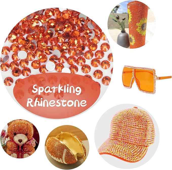 10000PCS Orange Rhinestones Bulk, Flat Back Crystal Glass Stone Round Gems,SS16, 3.8-4.0mm