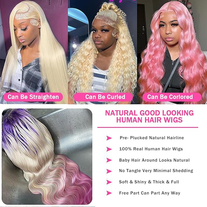 613 Lace Front Wig Human Hair Body Wave Lace Front Wigs Human Hair 22 Inch 180 Density 13x4 HD Transparent Blonde Lace Front Wigs Human Hair Pre Plucked Guleless Blonde Wigs Human Hair